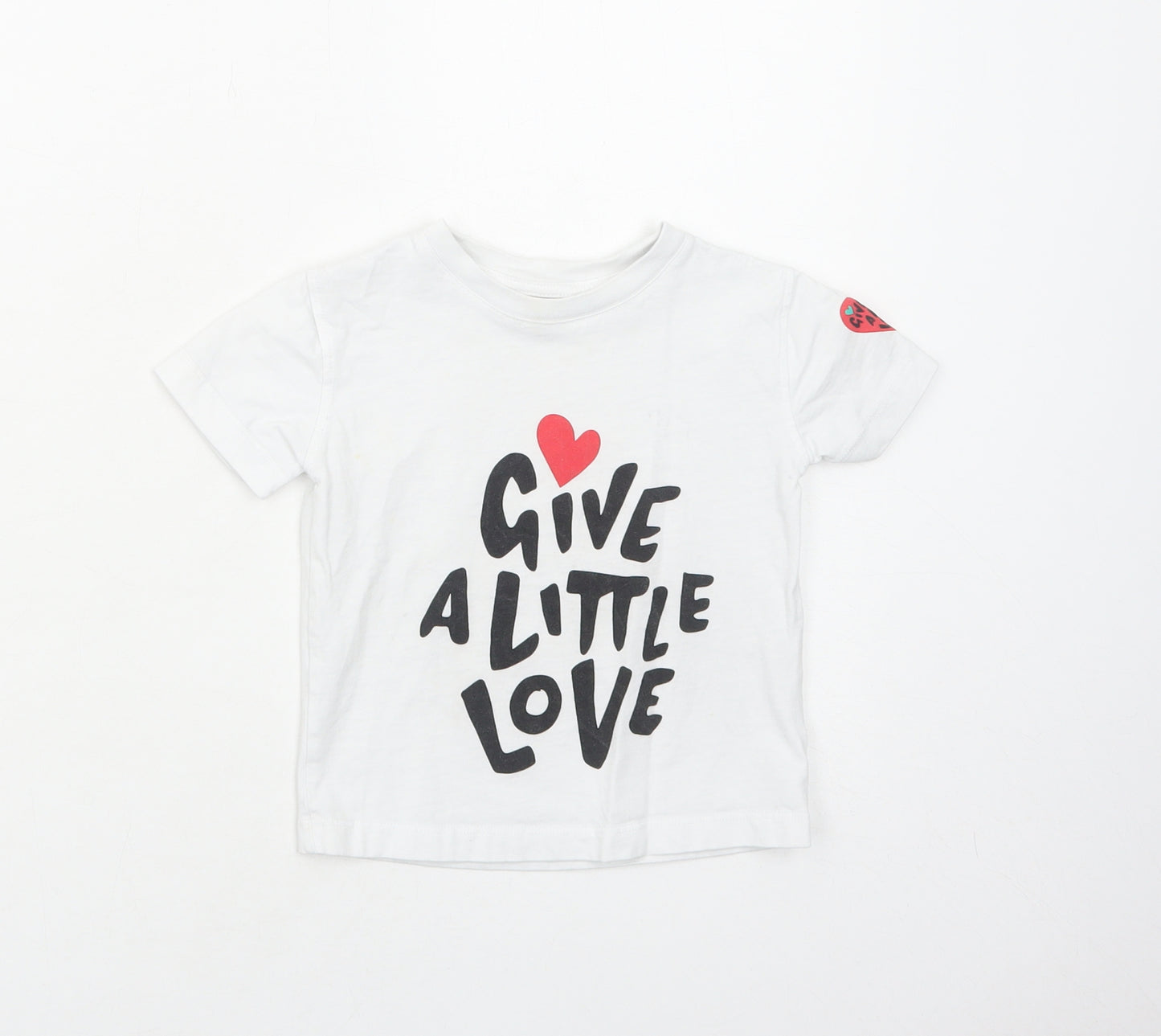 John Lewis Girls White Cotton Basic T-Shirt Size 2 Years Round Neck Pullover - Give A Little Love