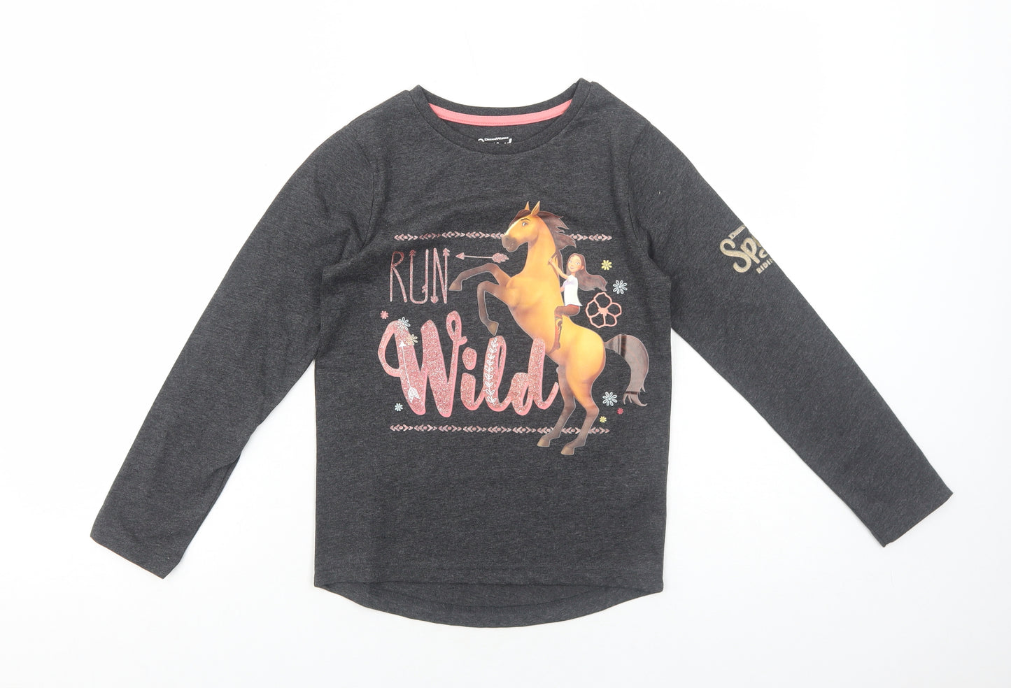 Character.Com Girls Grey Cotton Basic T-Shirt Size 8 Years Round Neck Pullover - Run Wild