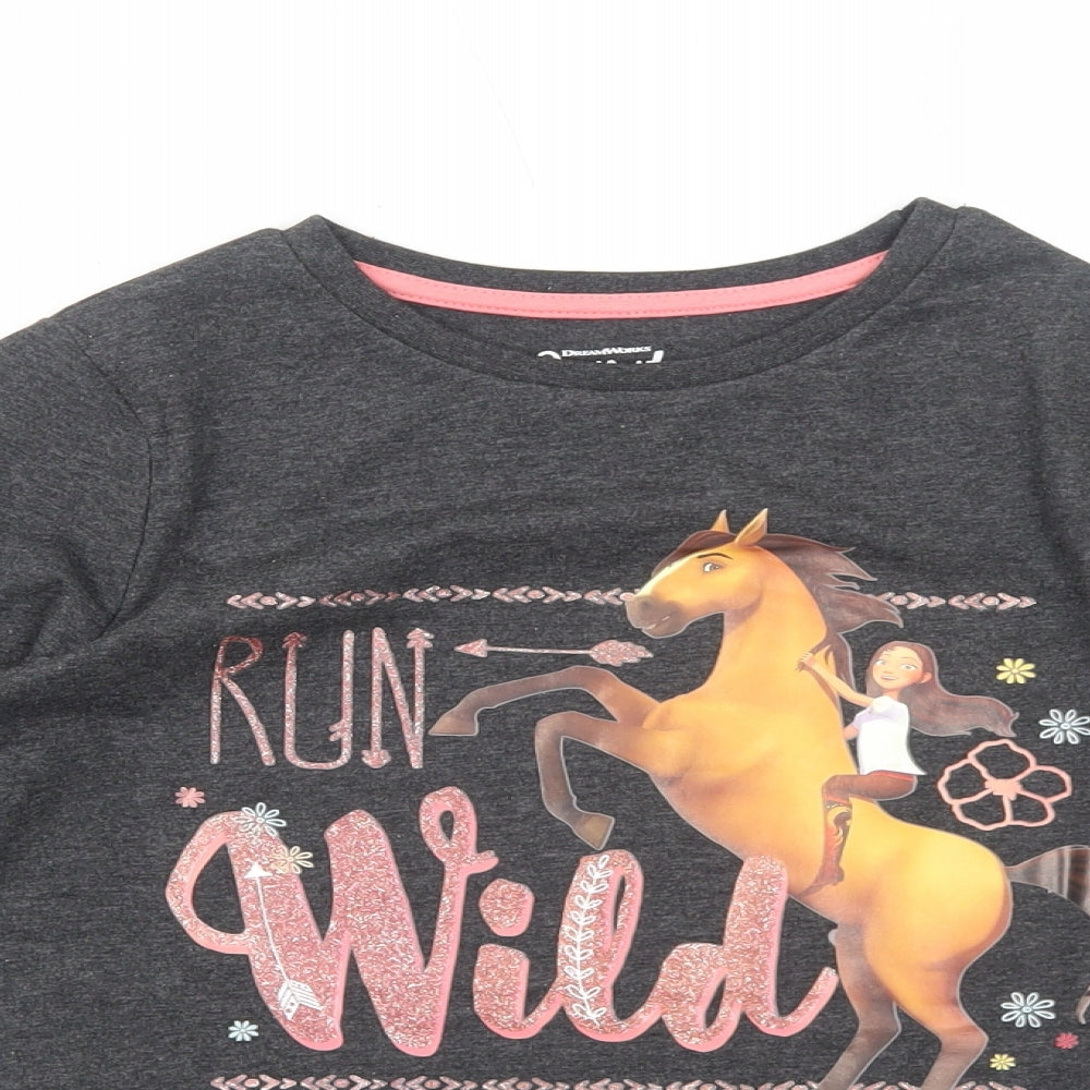 Character.Com Girls Grey Cotton Basic T-Shirt Size 8 Years Round Neck Pullover - Run Wild