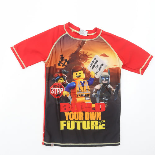 Character.Com Boys Red Polyester Basic T-Shirt Size 10 Years Round Neck Pullover - Lego