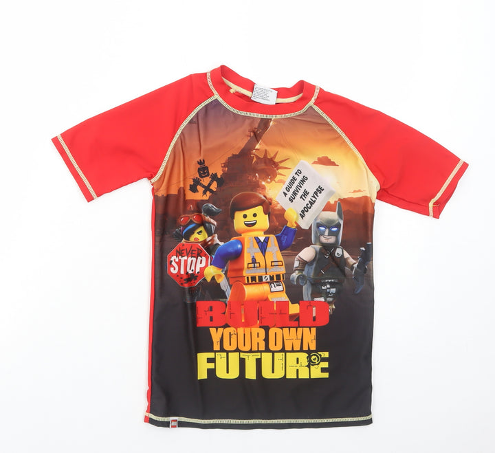 Character.Com Boys Red Polyester Basic T-Shirt Size 10 Years Round Neck Pullover - Lego