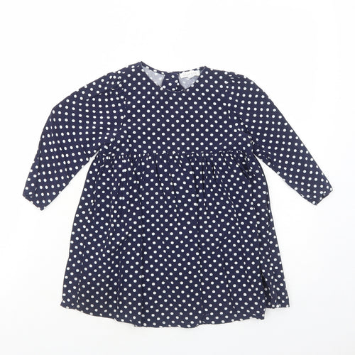 Blue Zoo Girls Blue Polka Dot Cotton T-Shirt Dress Size 3-4 Years Round Neck Button