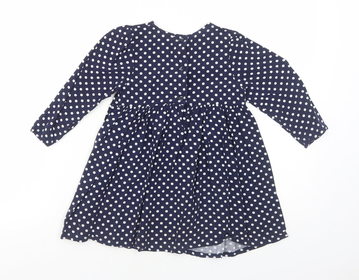 Blue Zoo Girls Blue Polka Dot Cotton T-Shirt Dress Size 3-4 Years Round Neck Button