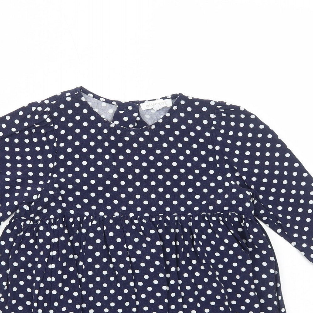 Blue Zoo Girls Blue Polka Dot Cotton T-Shirt Dress Size 3-4 Years Round Neck Button