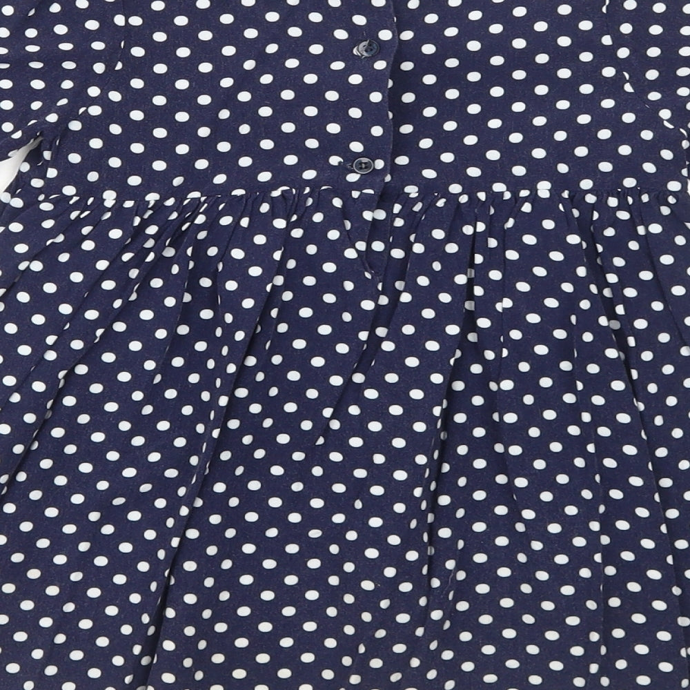 Blue Zoo Girls Blue Polka Dot Cotton T-Shirt Dress Size 3-4 Years Round Neck Button