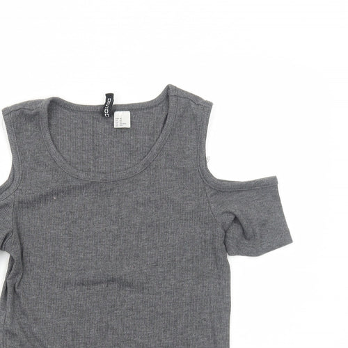 H&M Womens Grey Polyester Basic T-Shirt Size XS Round Neck - Cold Shoulder