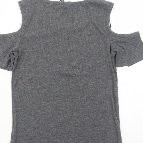 H&M Womens Grey Polyester Basic T-Shirt Size XS Round Neck - Cold Shoulder