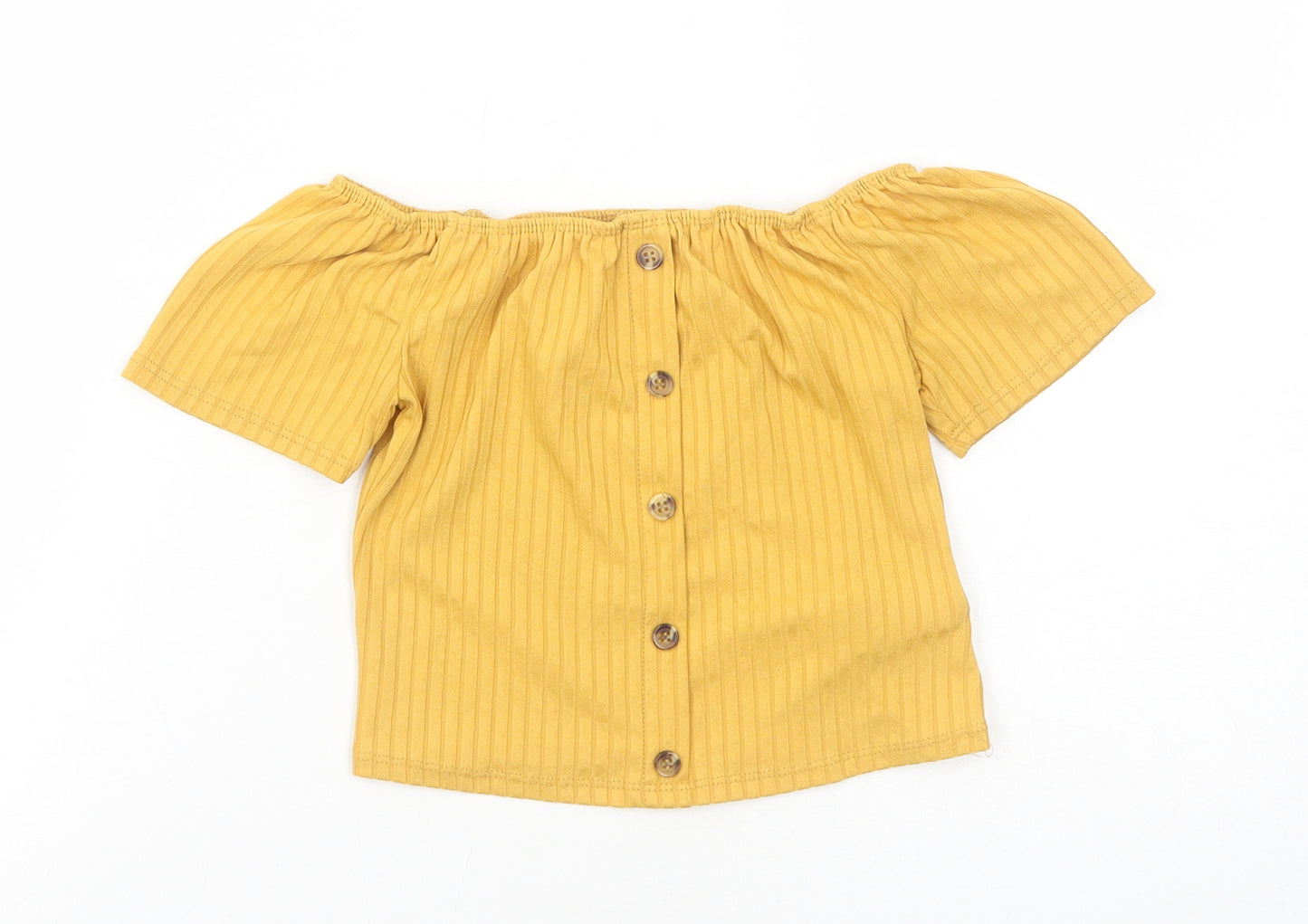 New Look Womens Yellow Striped Polyester Basic Tank Size 8 Off the Shoulder