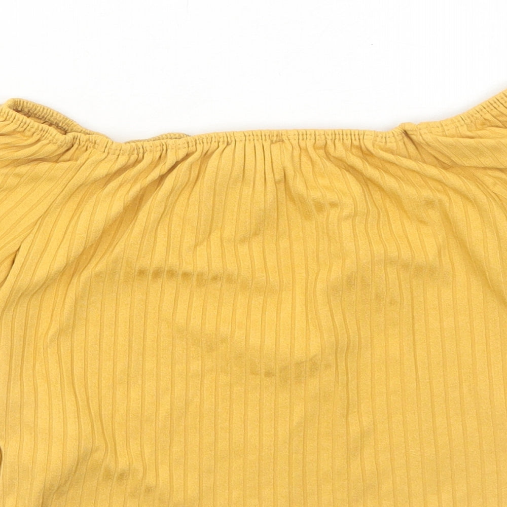 New Look Womens Yellow Striped Polyester Basic Tank Size 8 Off the Shoulder