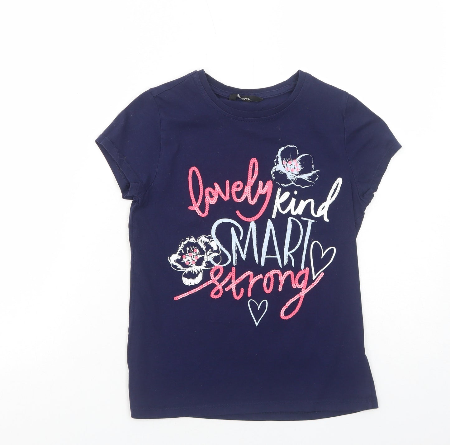 George Girls Blue Cotton Basic T-Shirt Size 11-12 Years Round Neck Pullover - Lovely Kind Smart Strong
