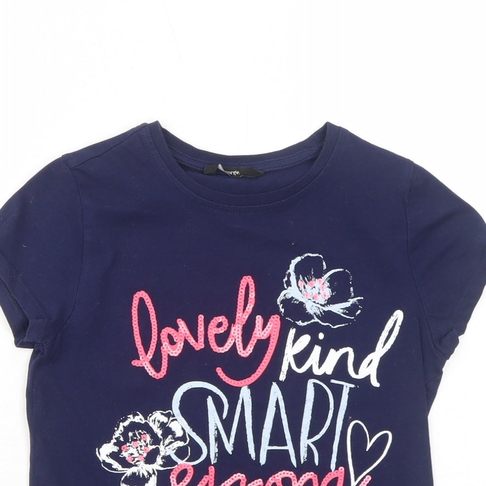 George Girls Blue Cotton Basic T-Shirt Size 11-12 Years Round Neck Pullover - Lovely Kind Smart Strong