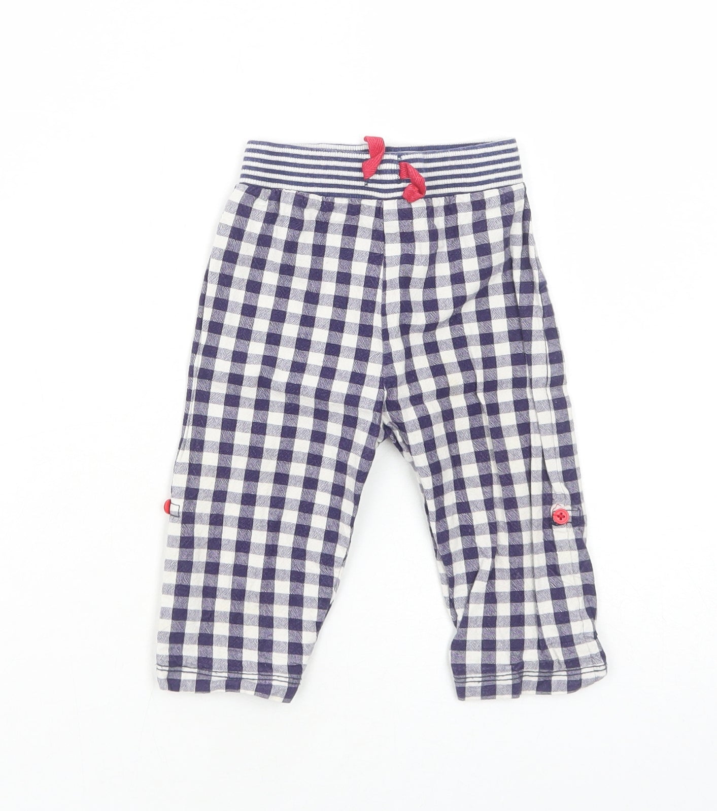 Lily+Sid Baby Blue Plaid Cotton Jogger Trousers Size 6-9 Months Drawstring