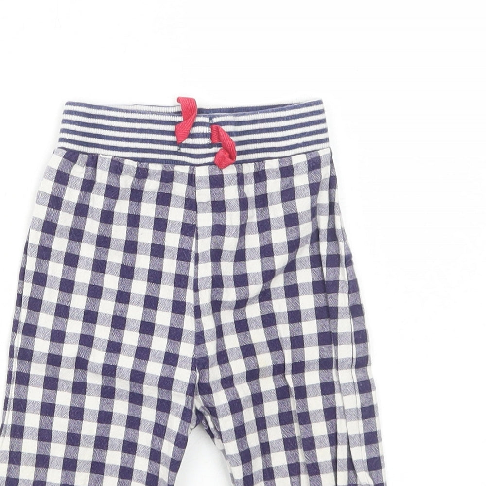 Lily+Sid Baby Blue Plaid Cotton Jogger Trousers Size 6-9 Months Drawstring