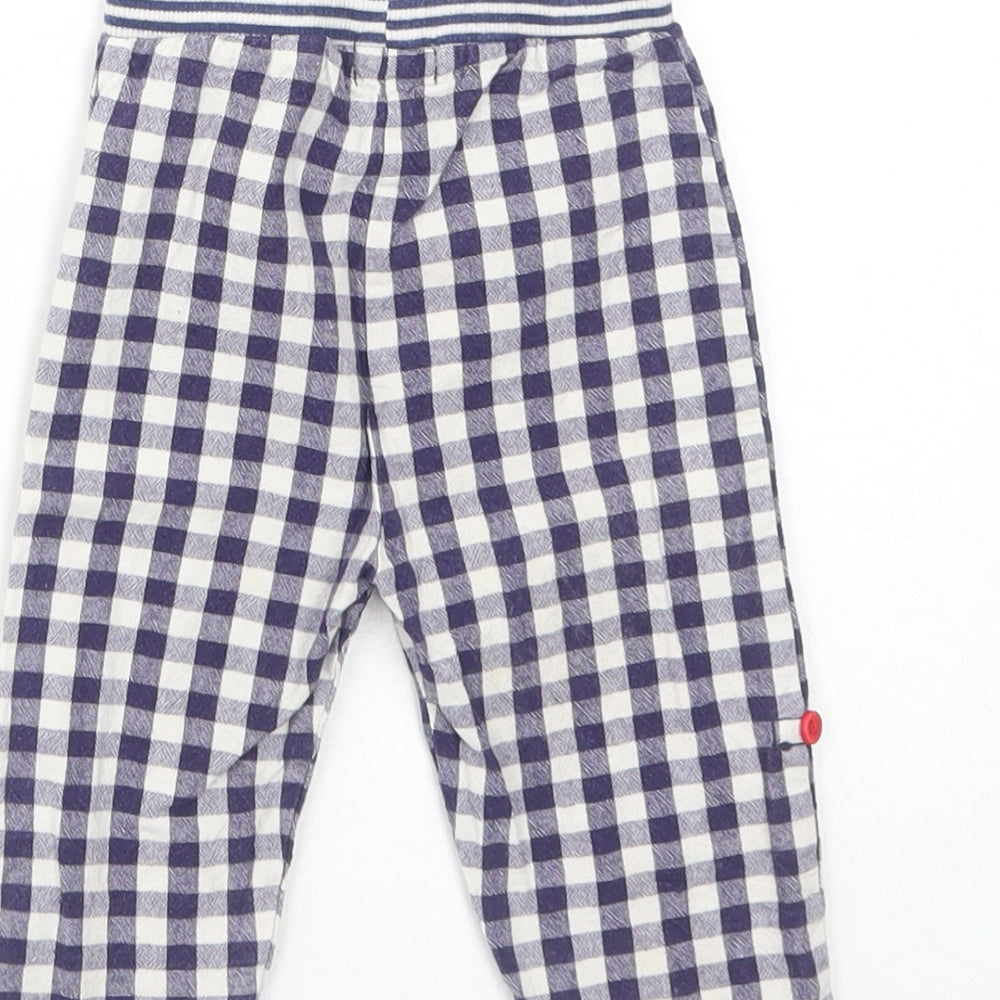 Lily+Sid Baby Blue Plaid Cotton Jogger Trousers Size 6-9 Months Drawstring