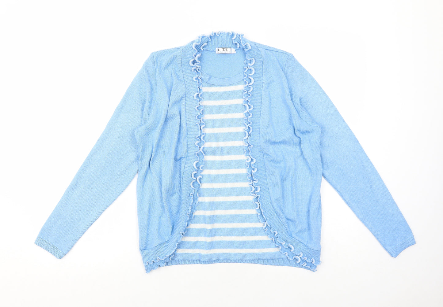Lizzi Womens Blue Striped Acrylic Basic Blouse Size M Round Neck - Twin Set