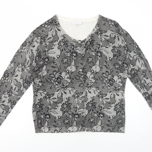 Lakeland Womens Black Scoop Neck Floral Viscose Cardigan Jumper Size 16