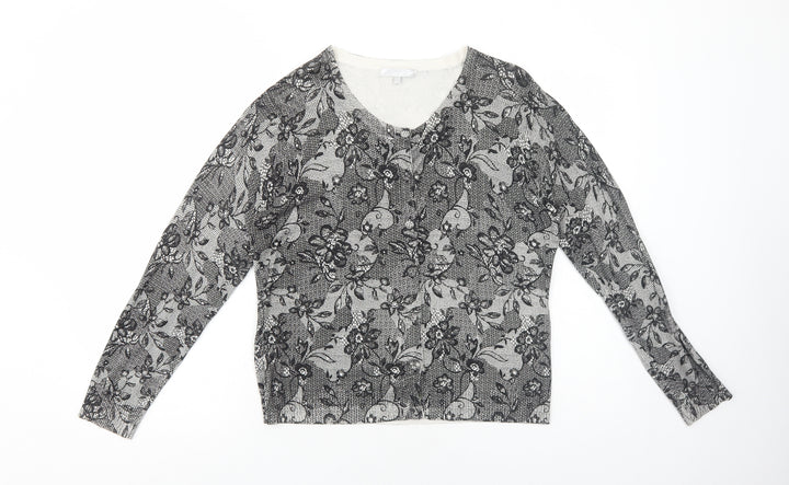 Lakeland Womens Black Scoop Neck Floral Viscose Cardigan Jumper Size 16