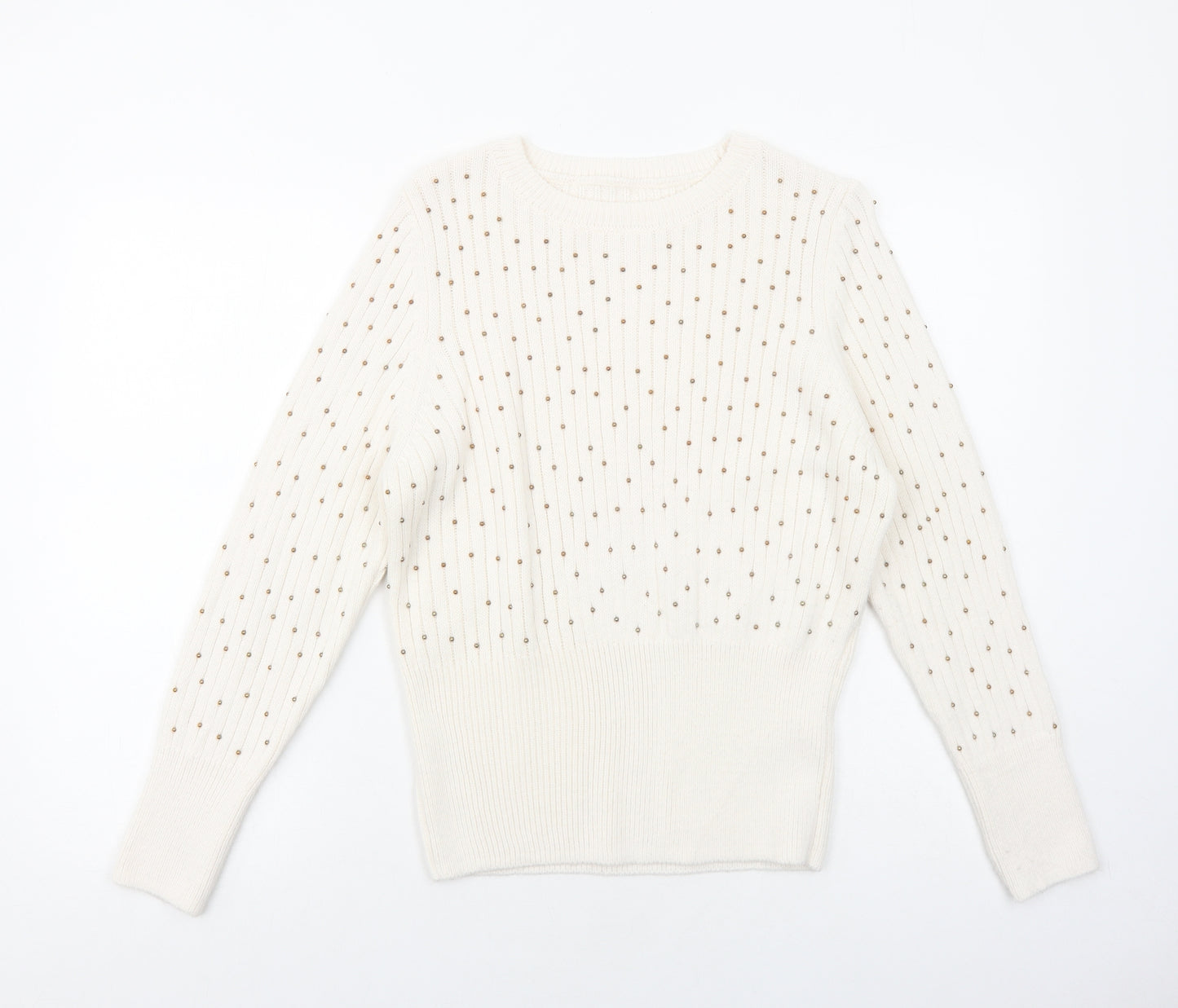 Marks and Spencer Womens Ivory Boat Neck Acrylic Pullover Jumper Size 10