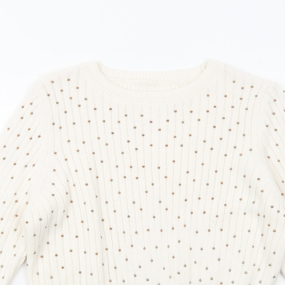 Marks and Spencer Womens Ivory Boat Neck Acrylic Pullover Jumper Size 10