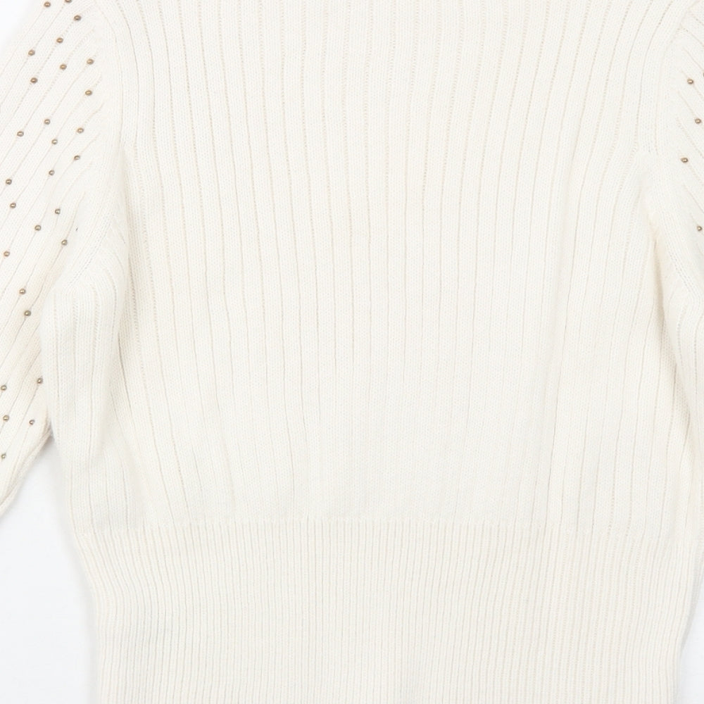 Marks and Spencer Womens Ivory Boat Neck Acrylic Pullover Jumper Size 10