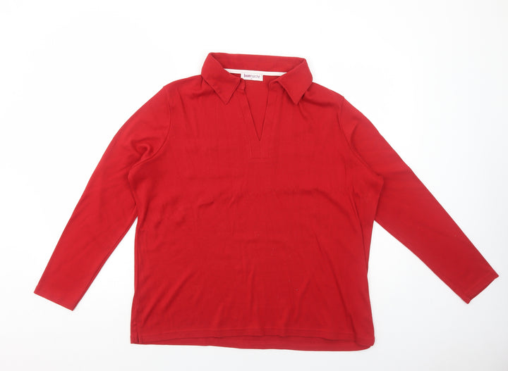 Bonmarché Womens Red Polyester Basic Polo Size XL Collared