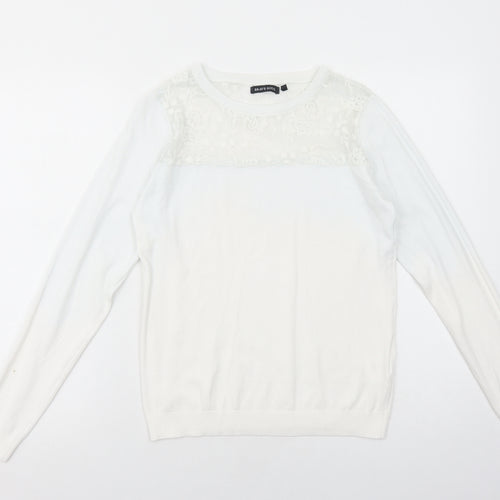 Brave Soul Womens White Boat Neck Viscose Pullover Jumper Size 14 - Lace Detail