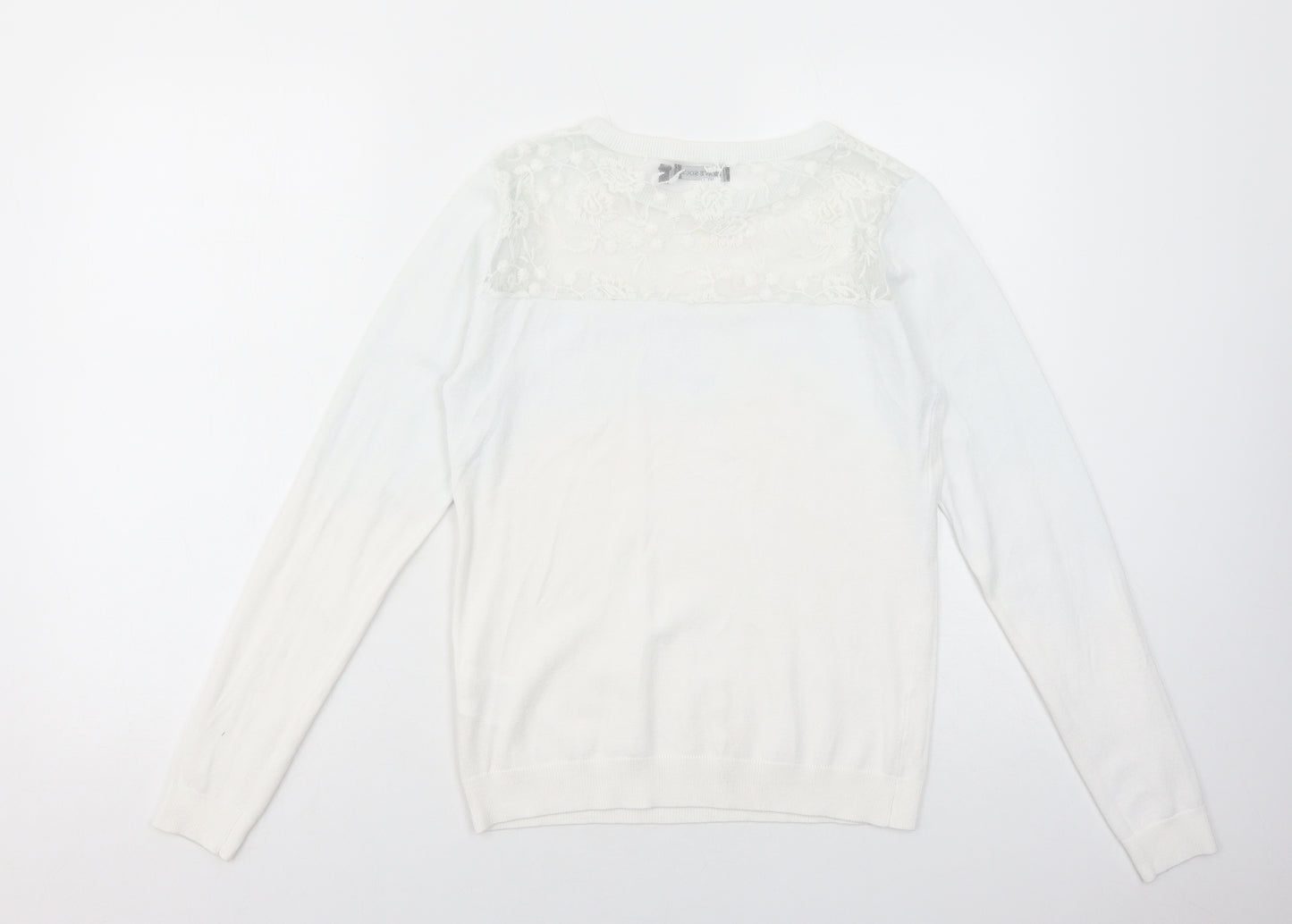 Brave Soul Womens White Boat Neck Viscose Pullover Jumper Size 14 - Lace Detail