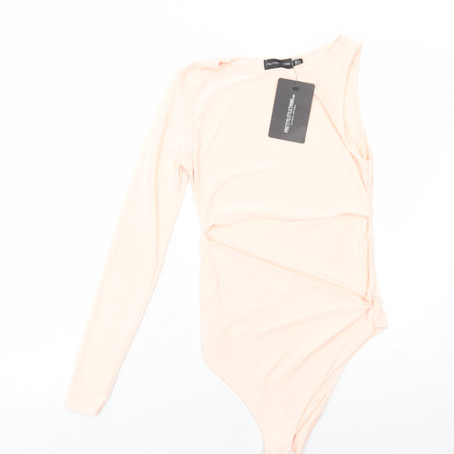PRETTYLITTLETHING Womens Pink Polyester Bodysuit One-Piece Size 6 Snap - Cut Out