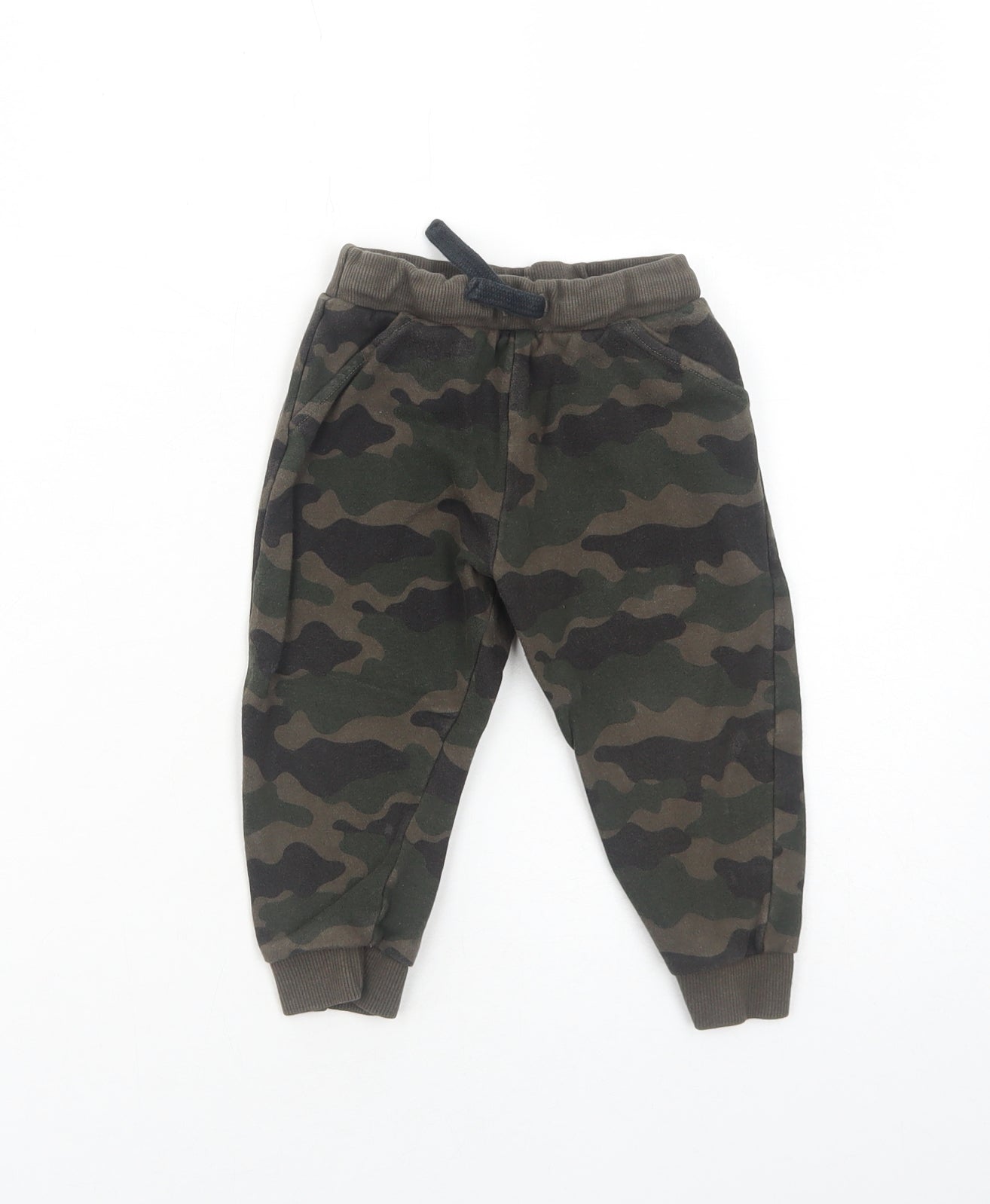 F&F Boys Green Camouflage Cotton Jogger Trousers Size 12-18 Months Drawstring