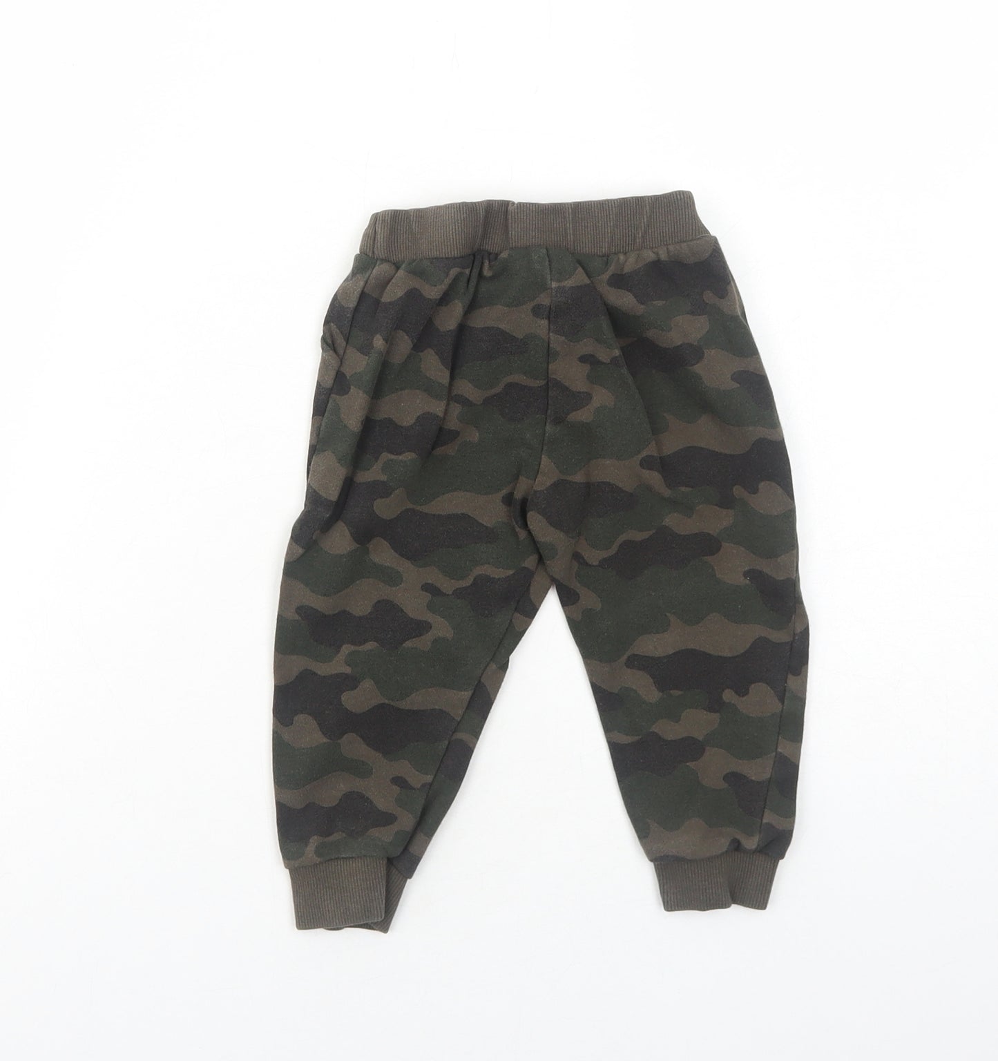 F&F Boys Green Camouflage Cotton Jogger Trousers Size 12-18 Months Drawstring