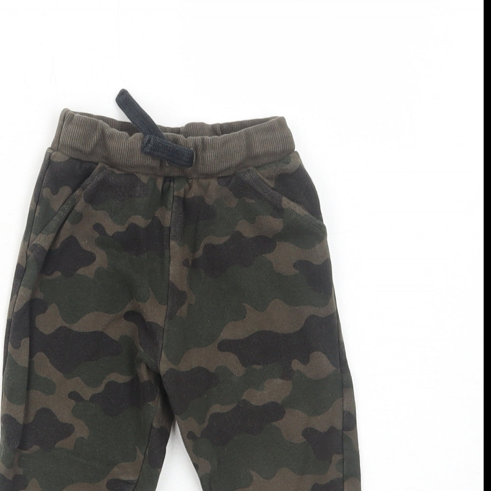 F&F Boys Green Camouflage Cotton Jogger Trousers Size 12-18 Months Drawstring