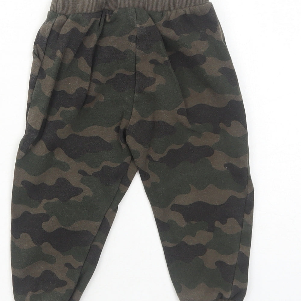 F&F Boys Green Camouflage Cotton Jogger Trousers Size 12-18 Months Drawstring