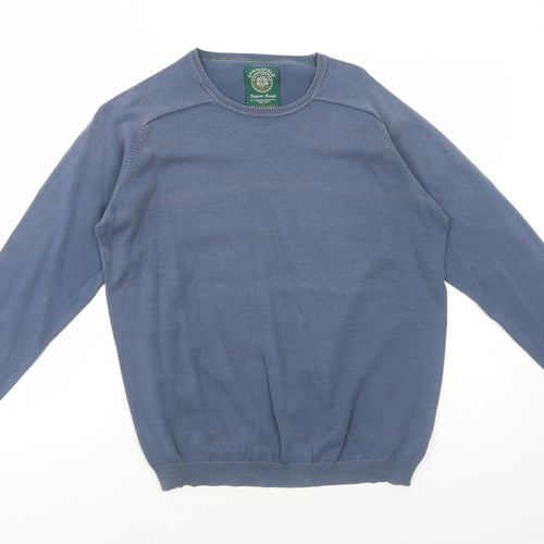 Springfield Mens Blue Round Neck Cotton Pullover Jumper Size M Long Sleeve