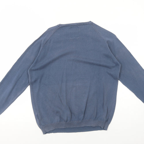 Springfield Mens Blue Round Neck Cotton Pullover Jumper Size M Long Sleeve
