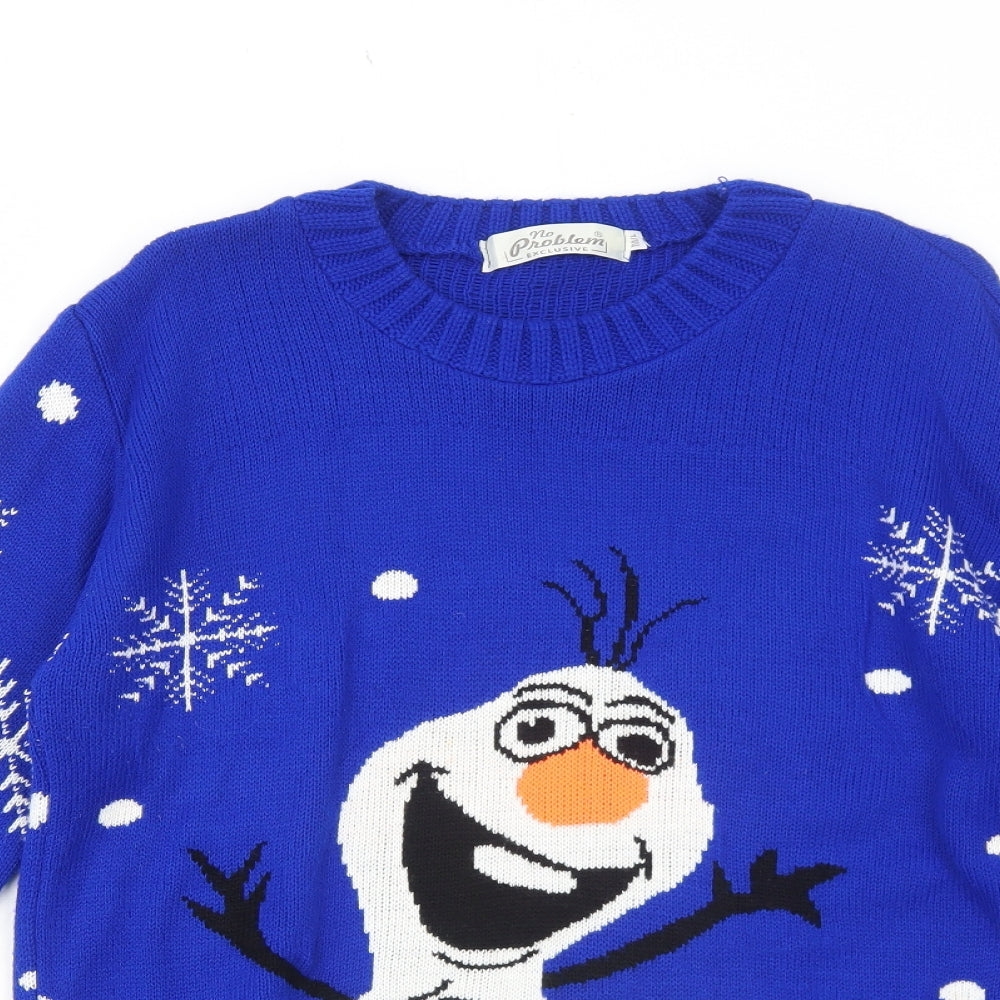 No Problem Womens Beige Round Neck Geometric Acrylic Pullover Jumper Size L - Olaf Frozen