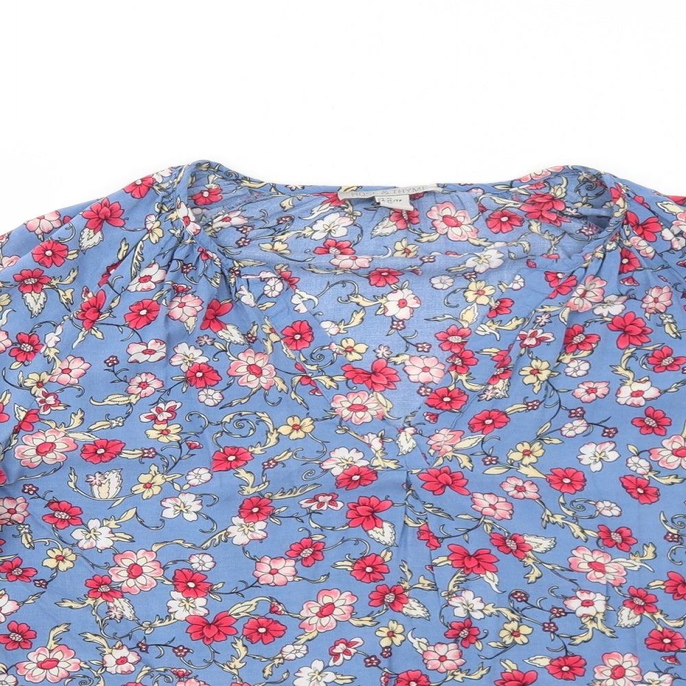 Rose & Thyme Womens Blue Floral Viscose Basic Blouse Size XL V-Neck
