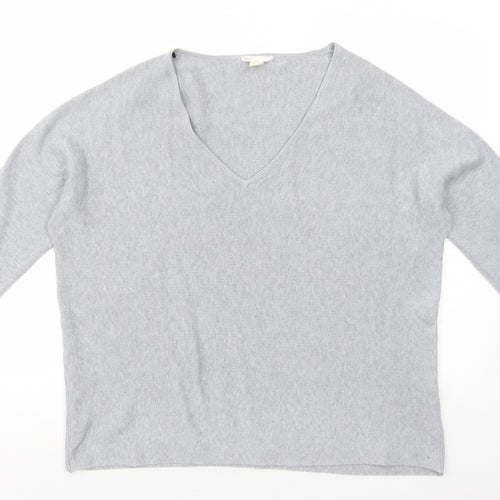 H&M Womens Grey V-Neck Polyester Pullover Jumper Size M