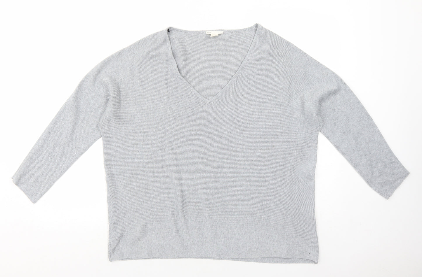 H&M Womens Grey V-Neck Polyester Pullover Jumper Size M