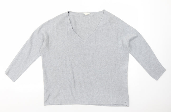 H&M Womens Grey V-Neck Polyester Pullover Jumper Size M