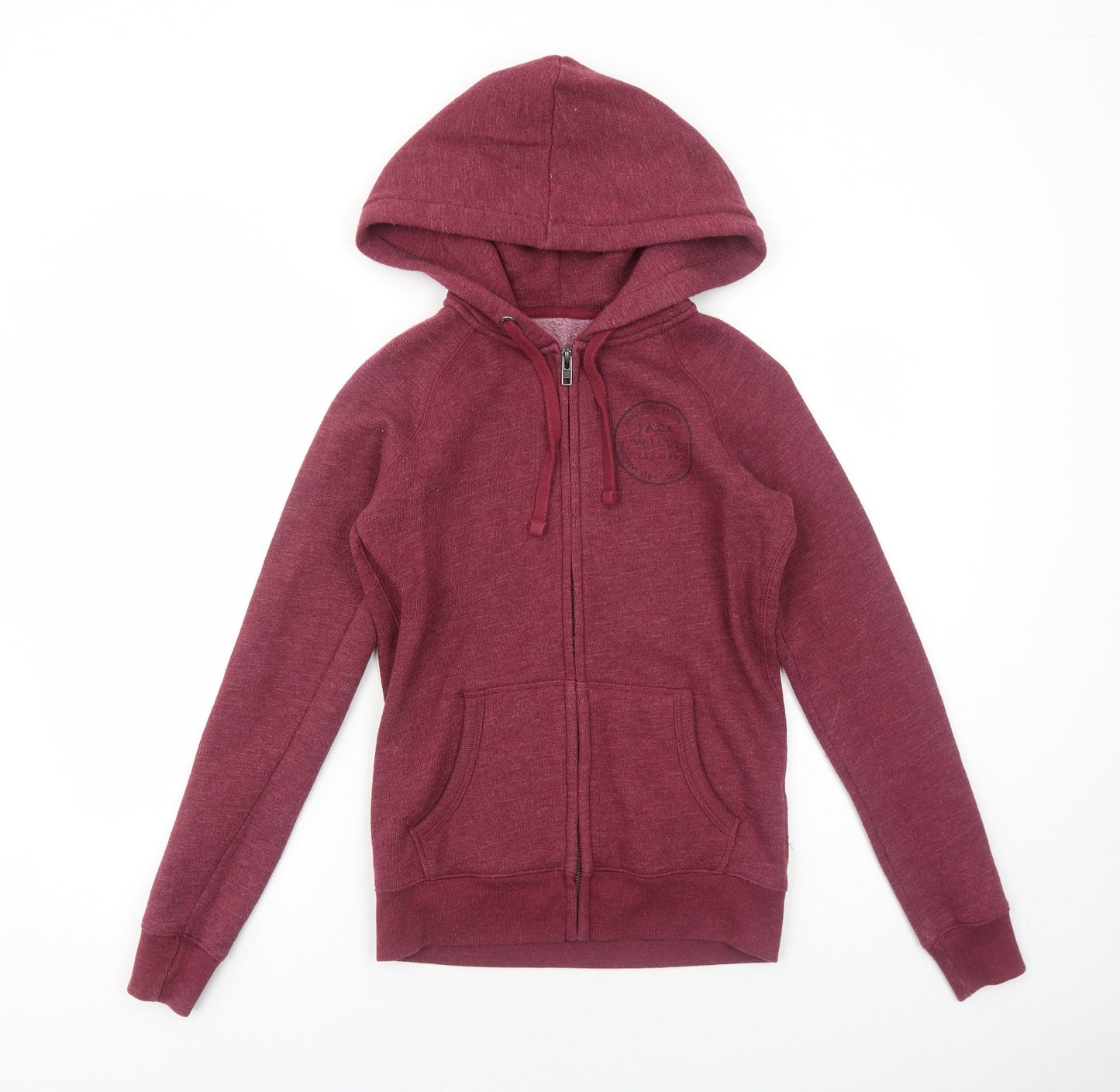 Jack Wills Womens Red Polyester Full Zip Hoodie Size 6 Zip