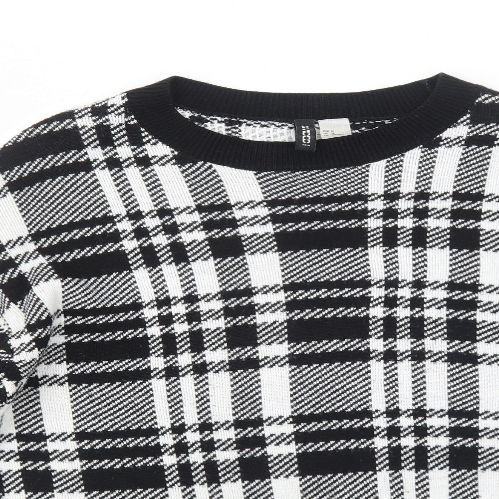 H&M Womens Black Boat Neck Plaid Acrylic Pullover Jumper Size M