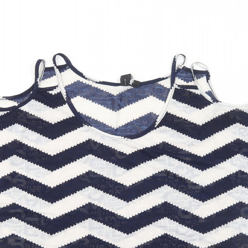 Izabel London Womens Blue Geometric Polyester Basic T-Shirt Size 8 Round Neck - Cold Shoulder