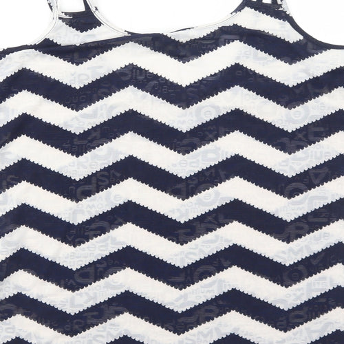 Izabel London Womens Blue Geometric Polyester Basic T-Shirt Size 8 Round Neck - Cold Shoulder