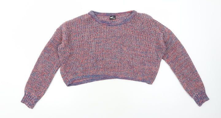 Sparkle & Fade Womens Multicoloured Boat Neck Acrylic Pullover Jumper Size S - Cropped