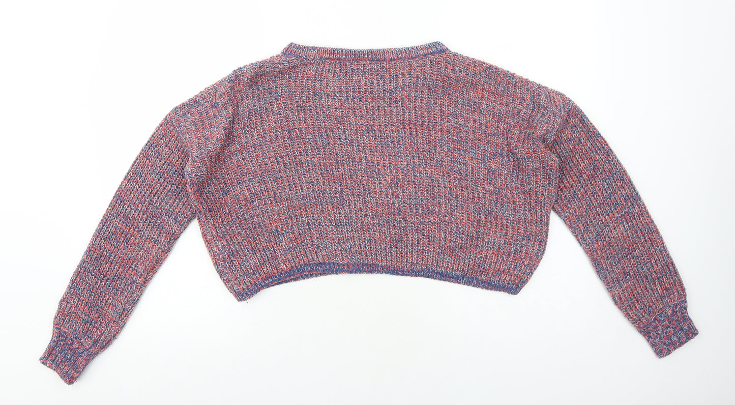 Sparkle & Fade Womens Multicoloured Boat Neck Acrylic Pullover Jumper Size S - Cropped