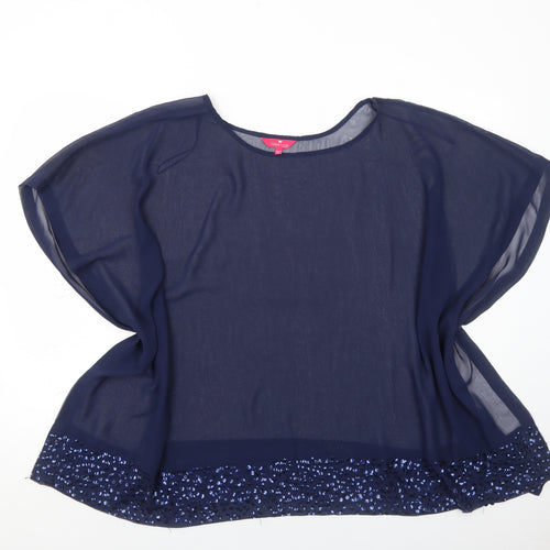 Together Womens Blue Polyester Basic Blouse Size 16 Boat Neck