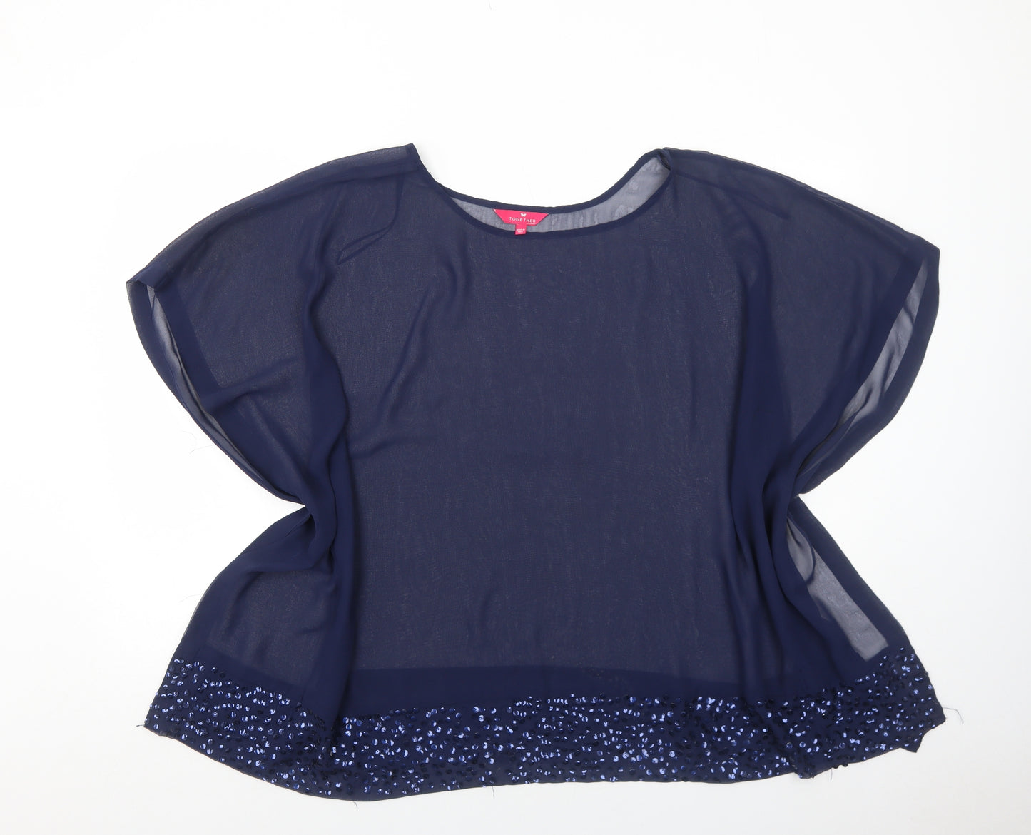 Together Womens Blue Polyester Basic Blouse Size 16 Boat Neck