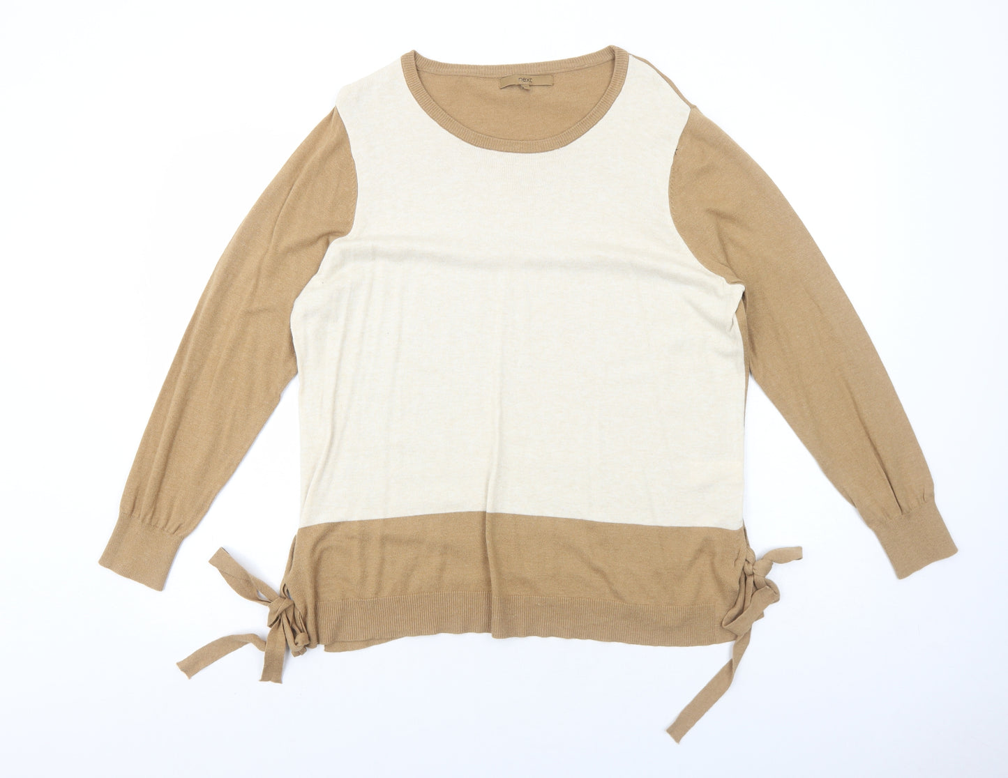 NEXT Womens Beige Boat Neck Acrylic Pullover Jumper Size 20 - Tie Sides