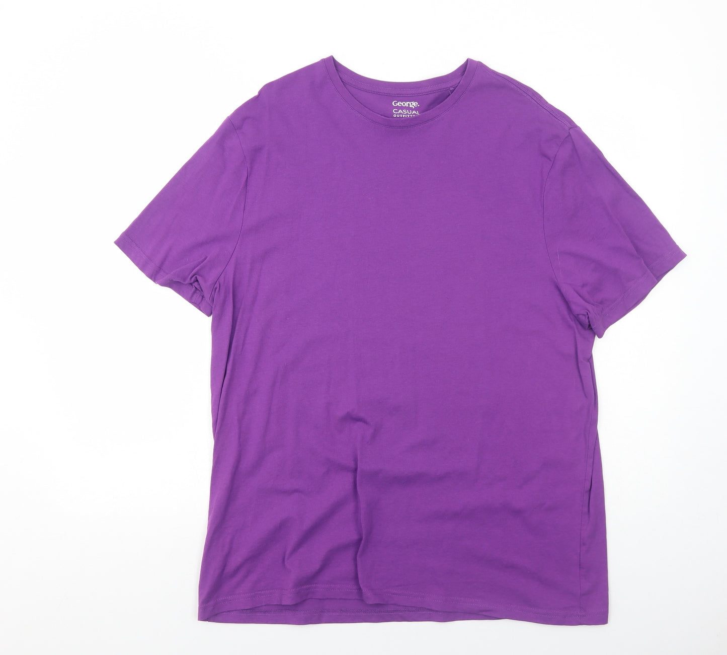 George Mens Purple Cotton T-Shirt Size XL Round Neck