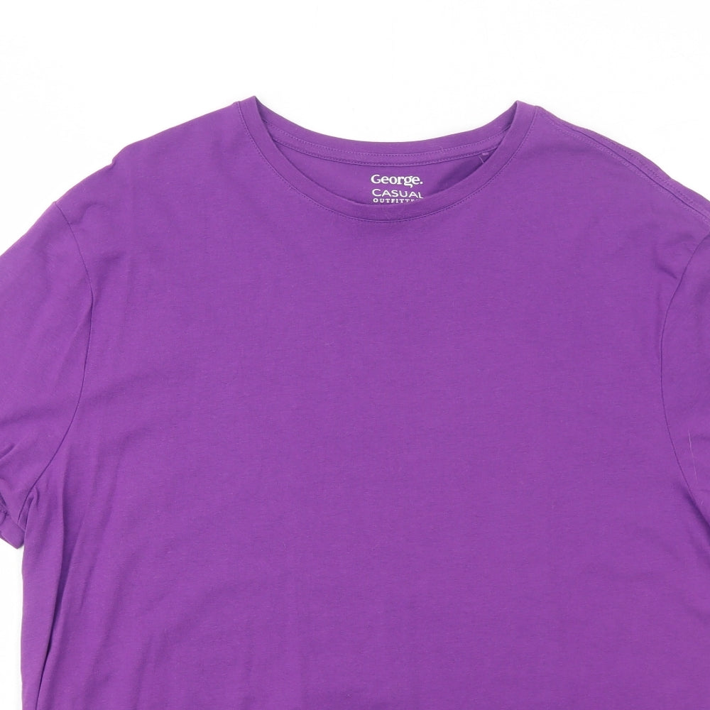 George Mens Purple Cotton T-Shirt Size XL Round Neck
